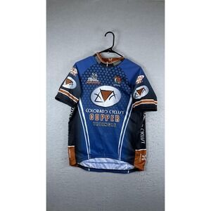 ShaverSport Colorado Cyclist Copper Triangle Cycling Jersey Mens Large Blue Zip
